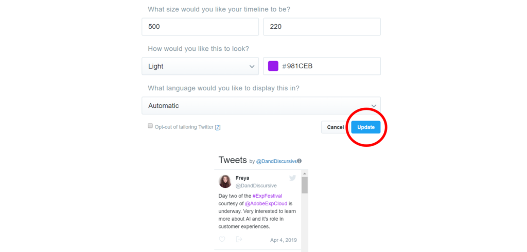 Step 4 - How To Embed Your Twitter Feed Into Your Blogger Blog