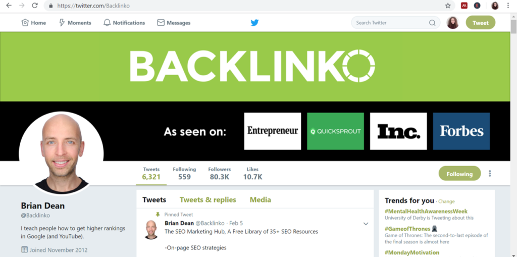 Backlinko Twitter